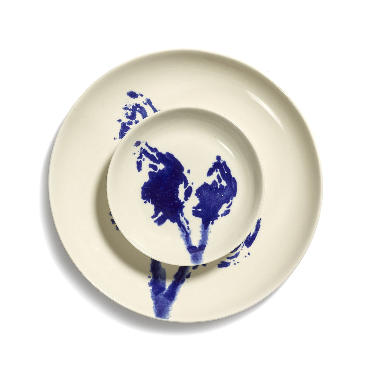White Dish with Blue Artichoke Motif - S