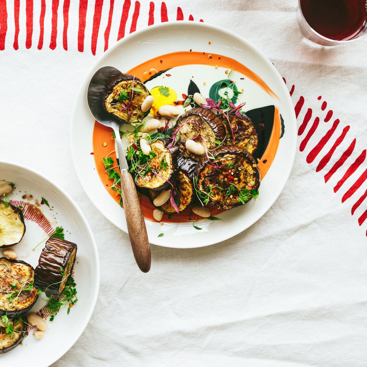 White Serving Plate with Face Motif