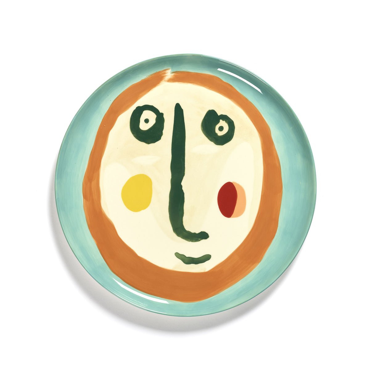Azure Serving Plate with Face Motif