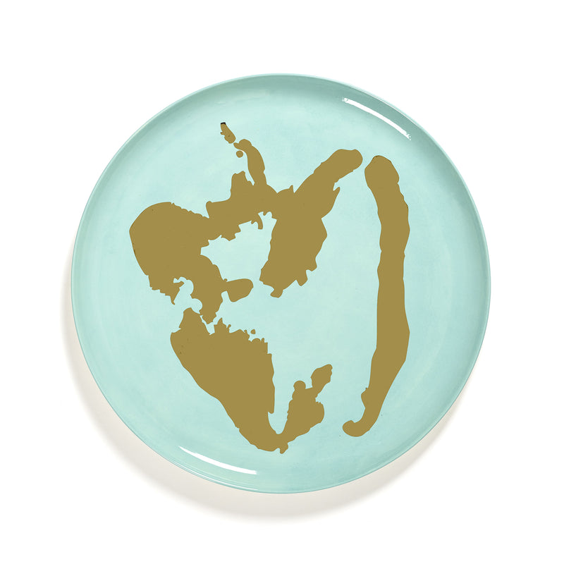 Azure Serving Plate with Gold Pepper Motif