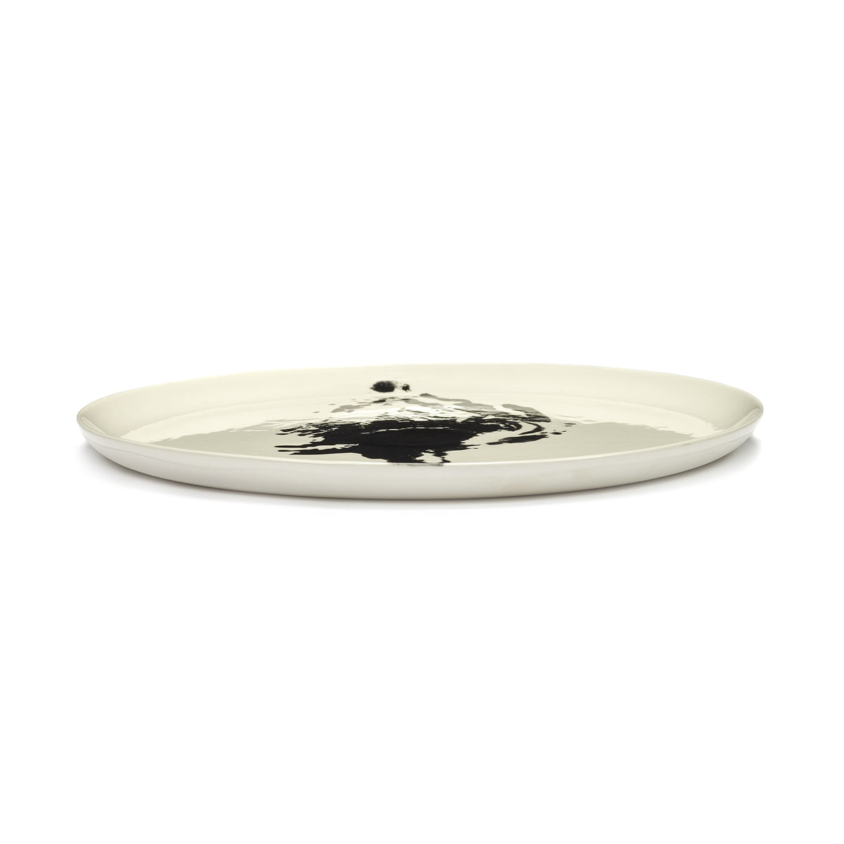 White Serving Plate with Black Artichoke Motif