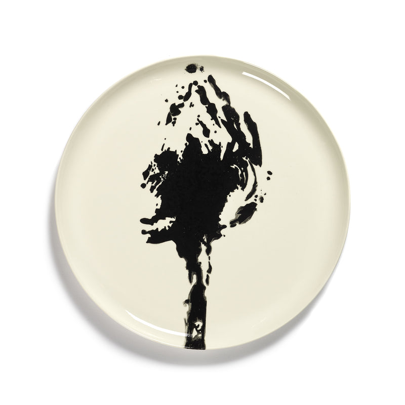 White Serving Plate with Black Artichoke Motif