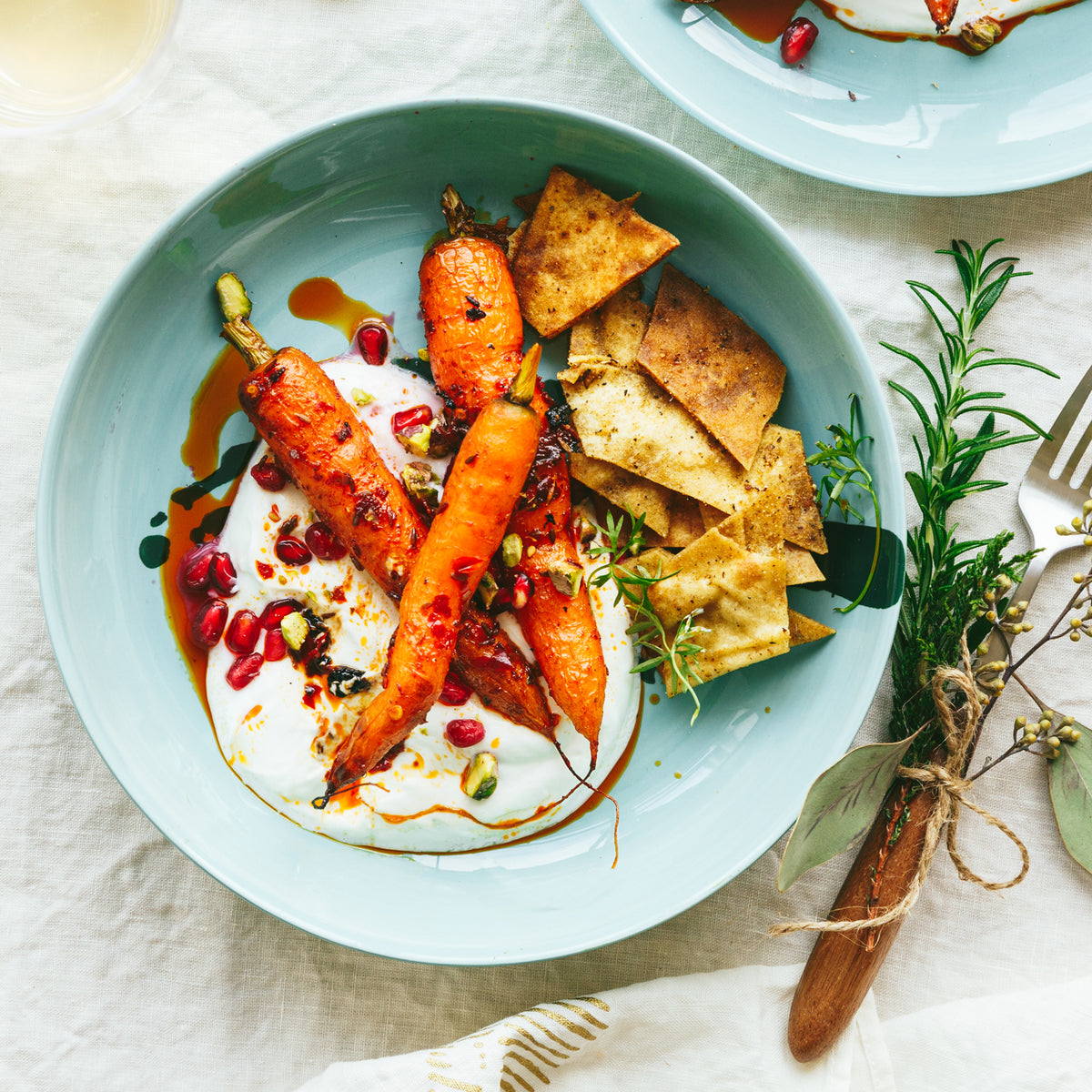 Azure High Plate with Green Artichoke Motif