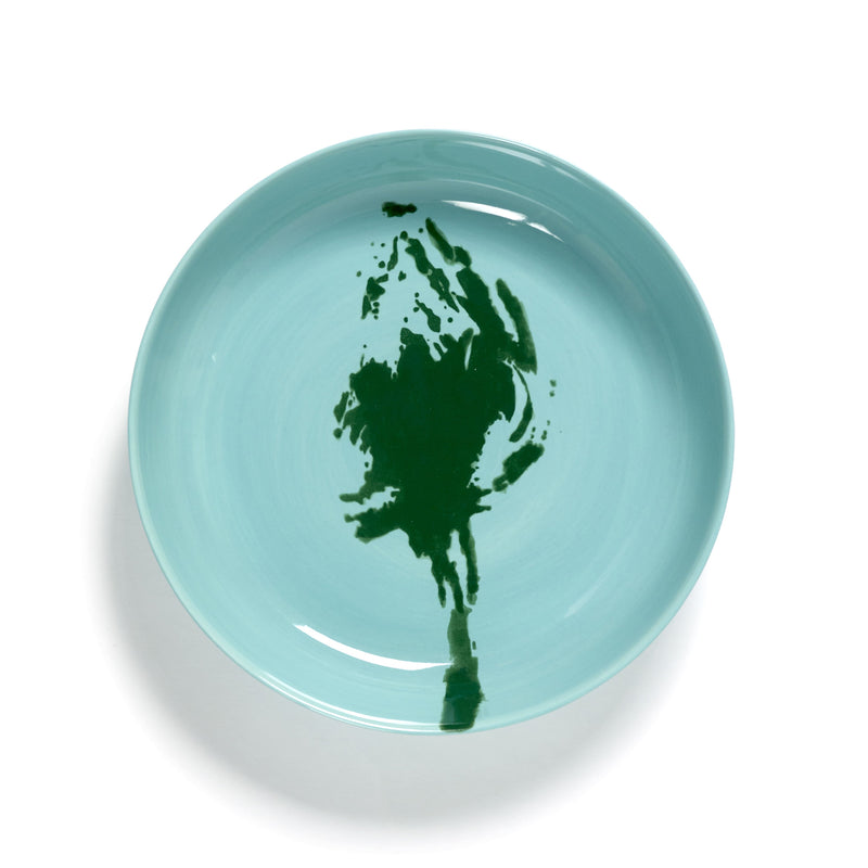 Azure High Plate with Green Artichoke Motif