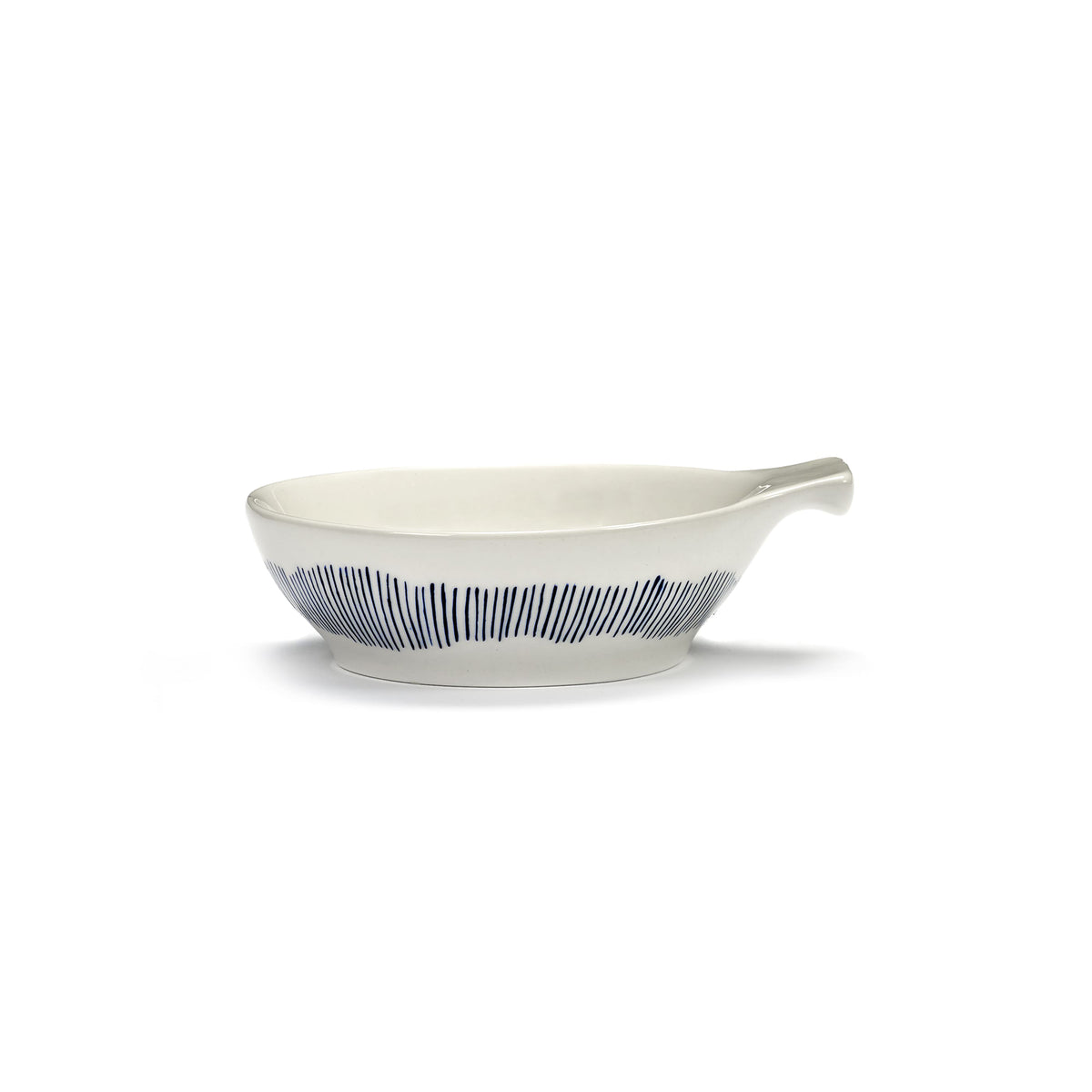 White Tapas Plate with Blue Stripes - L