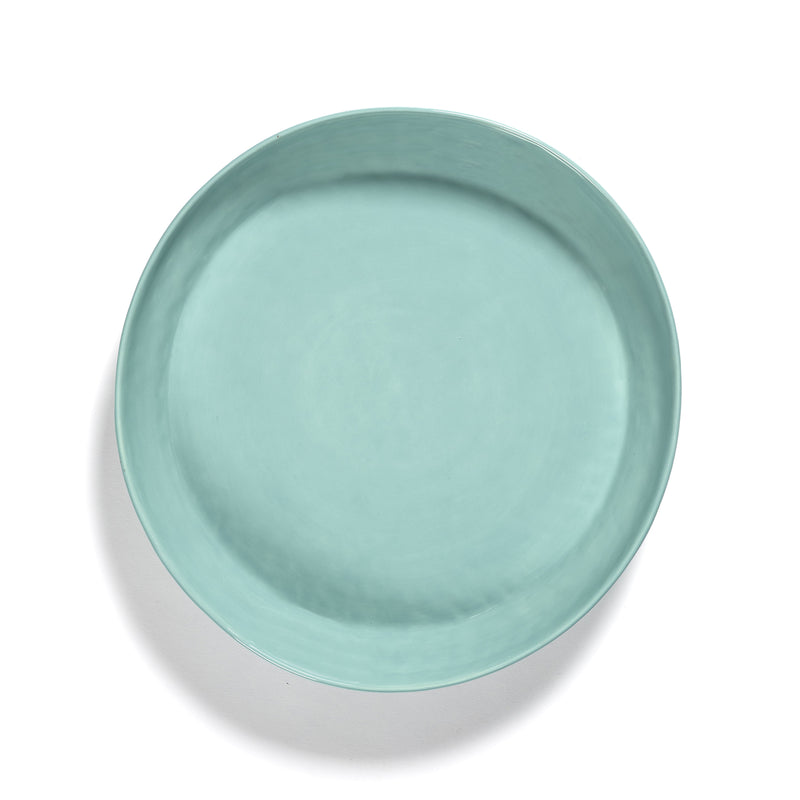 Azure High Side Serving Plate with Red Stripes - S