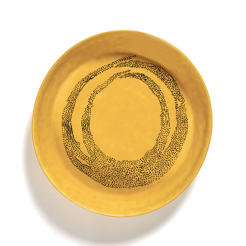 Sunny Yellow High Side Serving Plate with Black Dots