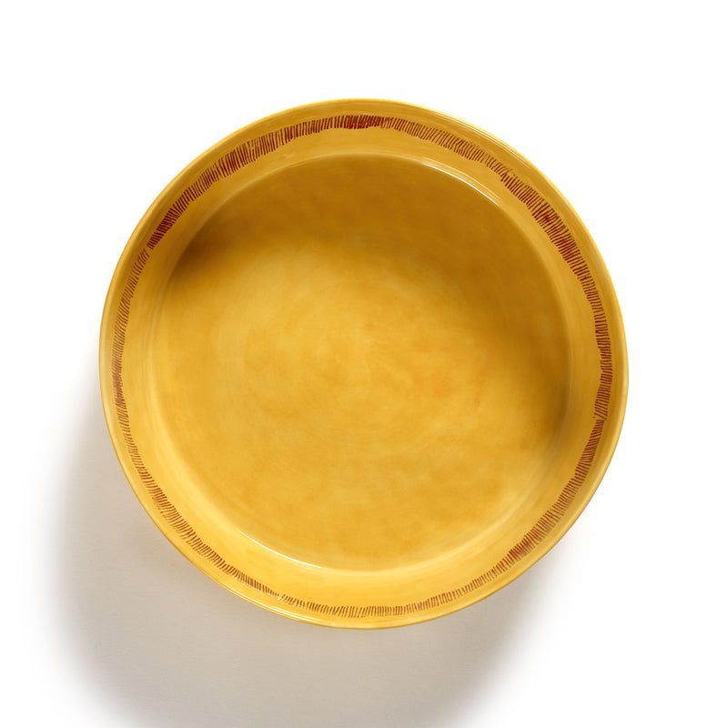 Sunny Yellow Salad Bowl with Red Stripes