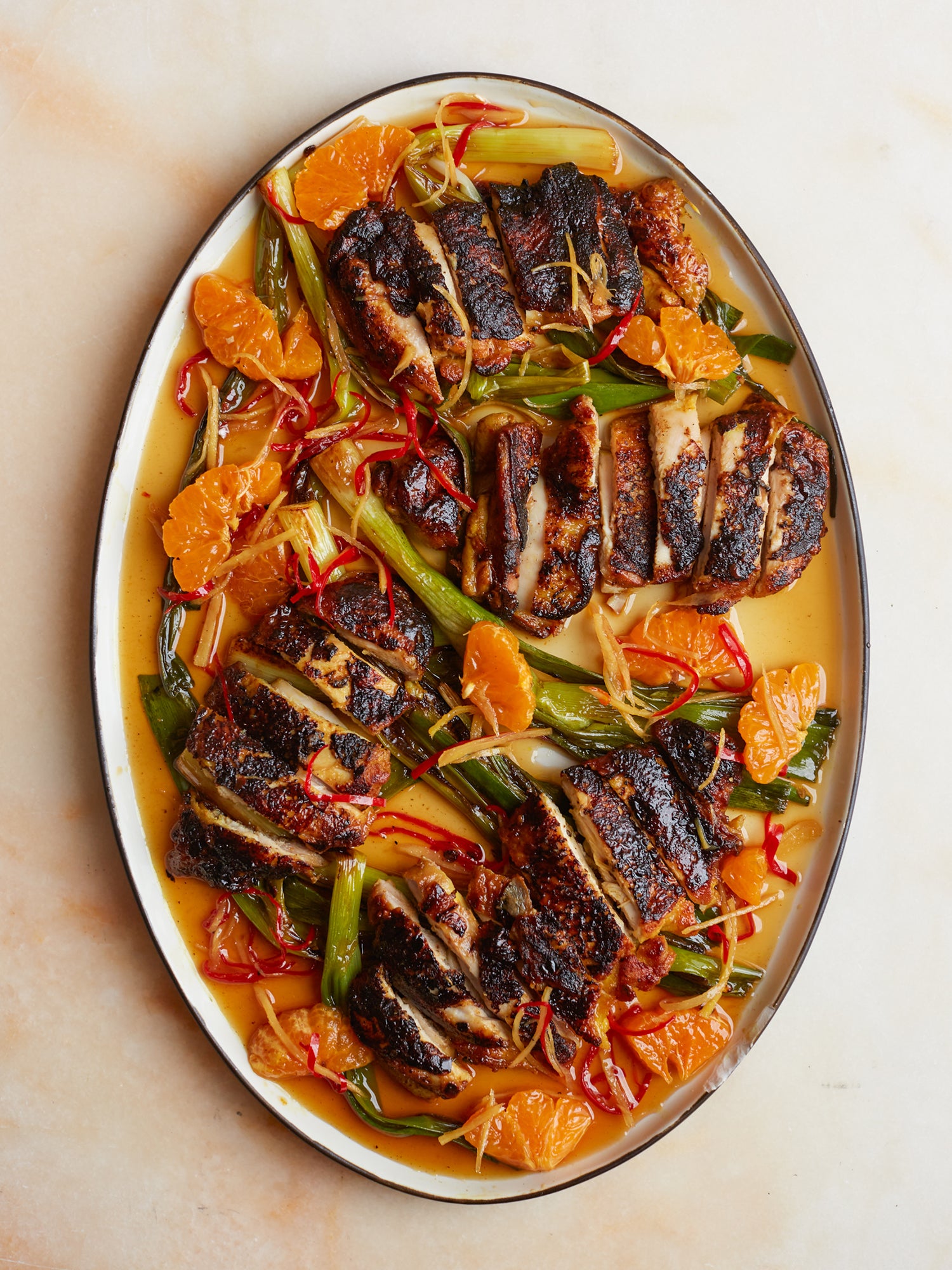 Blackened chicken with caramel and clementine dressing