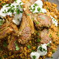 Braised lamb with maftoul and chickpeas