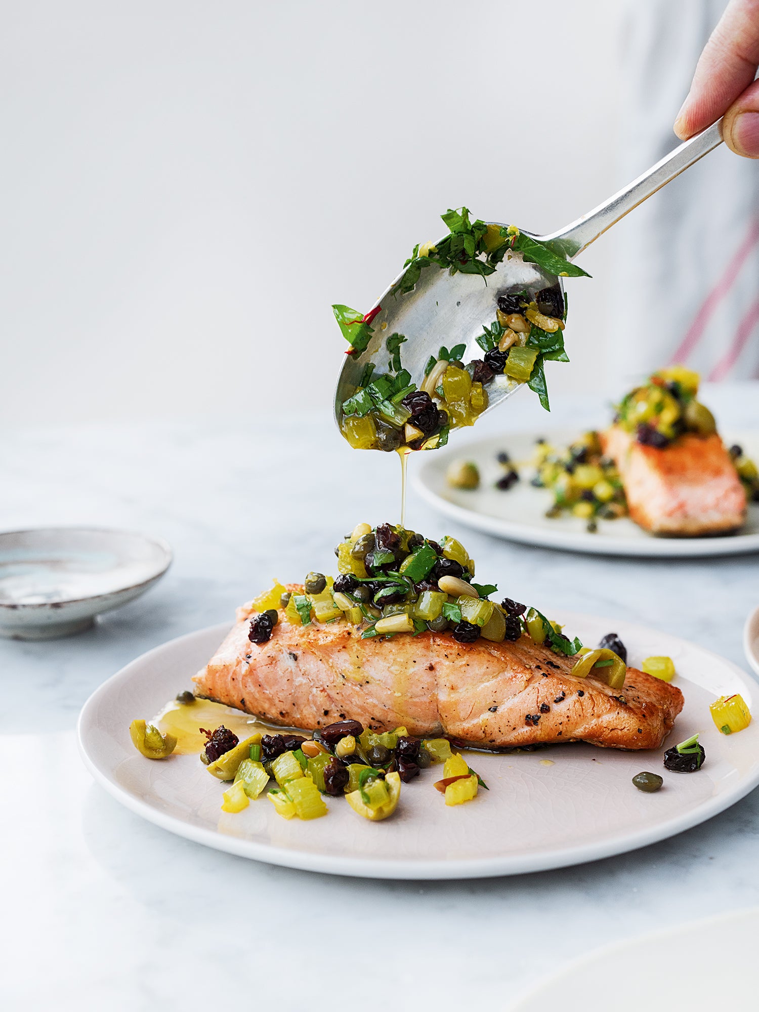 Bridget Jones's pan-fried salmon with pine nut salsa | Ottolenghi