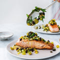Bridget Jones's pan-fried salmon with pine nut salsa