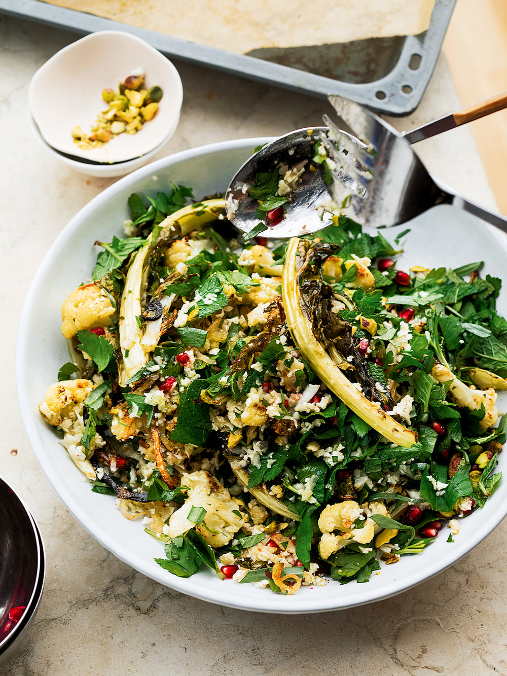 Cauliflower, pomegranate and pistachio salad