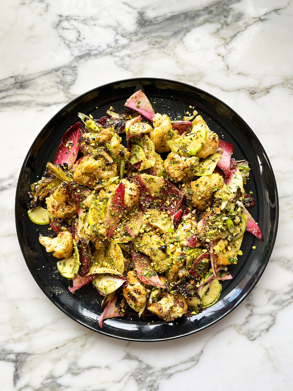 Cauliflower salad with miso dressing and pistachio pesto