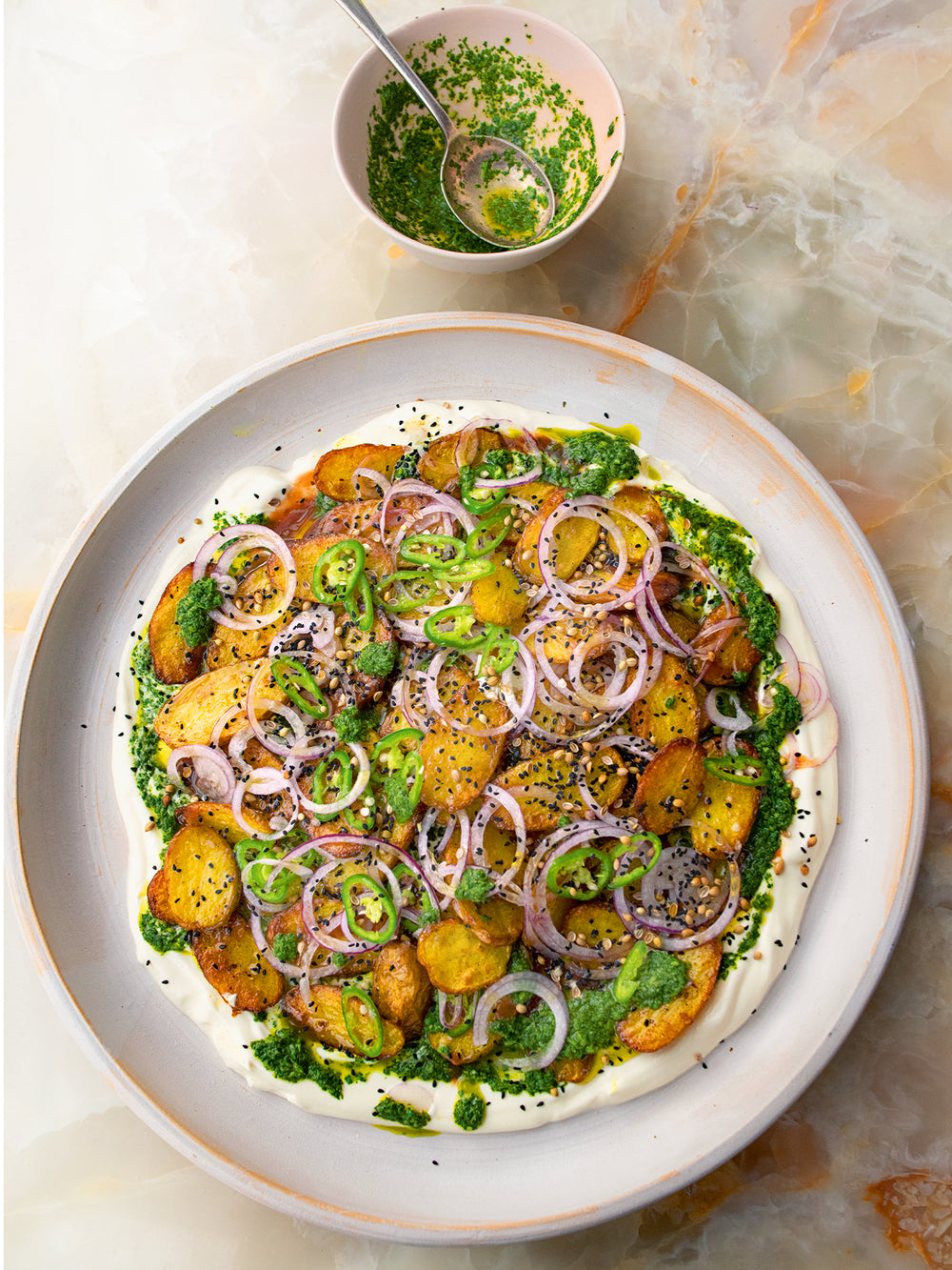Chaat masala potatoes with yoghurt