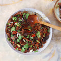 Crispy cumin lamb with aubergine & ginger