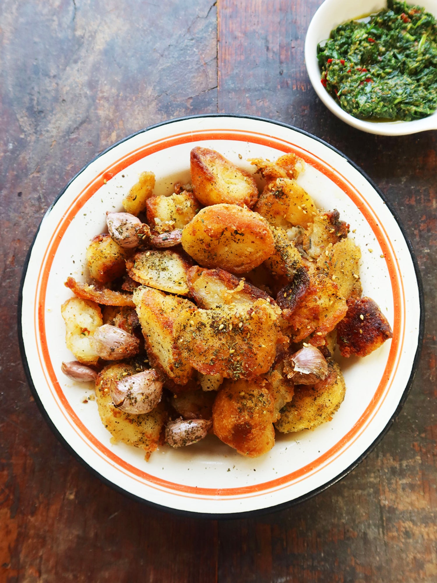 Crispy roast potatoes with rosemary, za'atar and salsa verde
