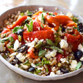 Farro and roasted red pepper salad