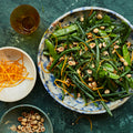 French beans and mangetout with hazelnut and orange