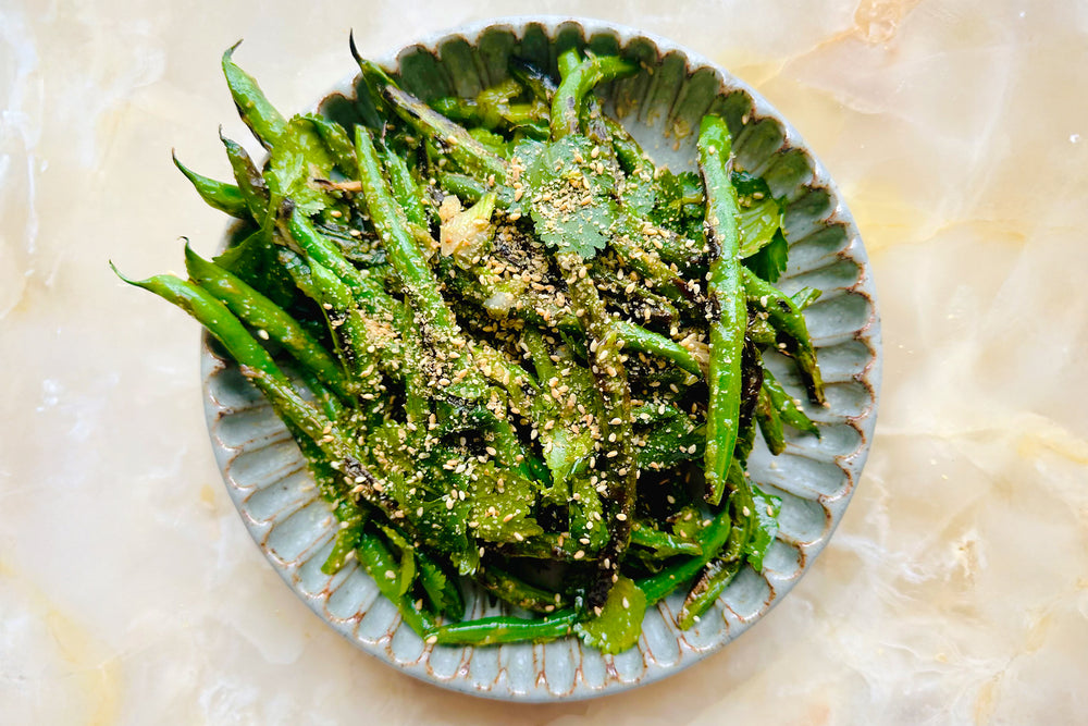 Fried green beans with yuzu ginger & miso