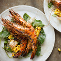 Grilled prawns and corn