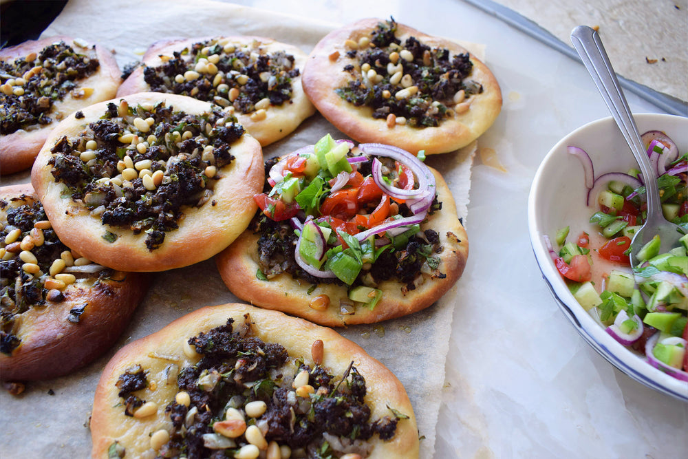 Lahmacun - Turkish pizza with minced beef and salad