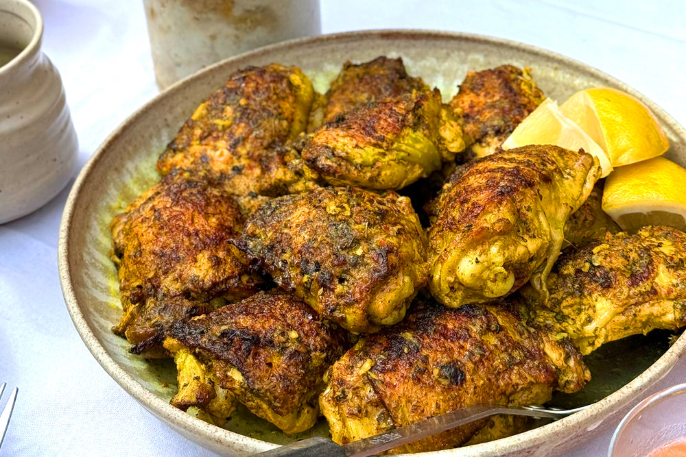 Marinated chicken thighs with fenugreek and ginger