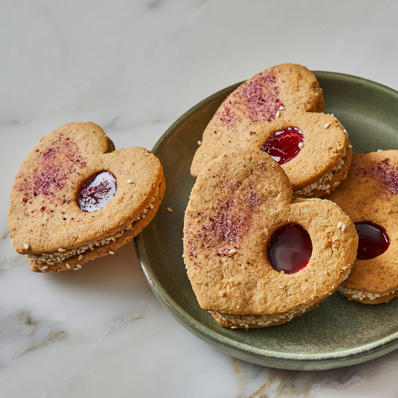 Tahini Linzer Hearts with Halva Cream
