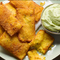 Polenta crisps with avocado and yoghurt
