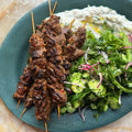 Pork souvlaki with cucumber salad and tzatziki