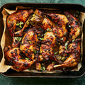 Roast chicken with dates, olives and capers