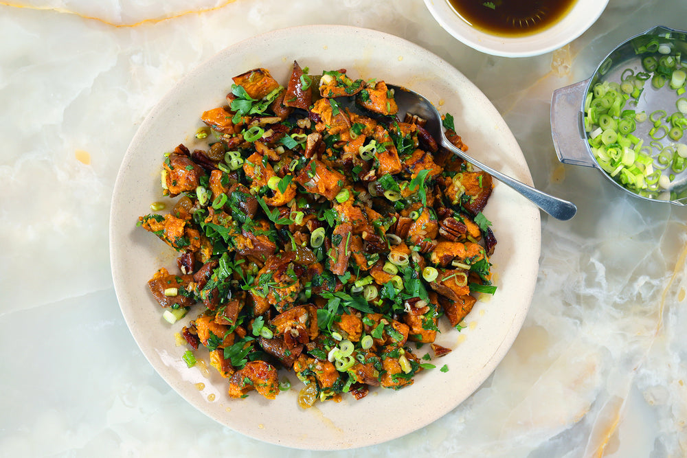 Roasted sweet potato with pecan and maple