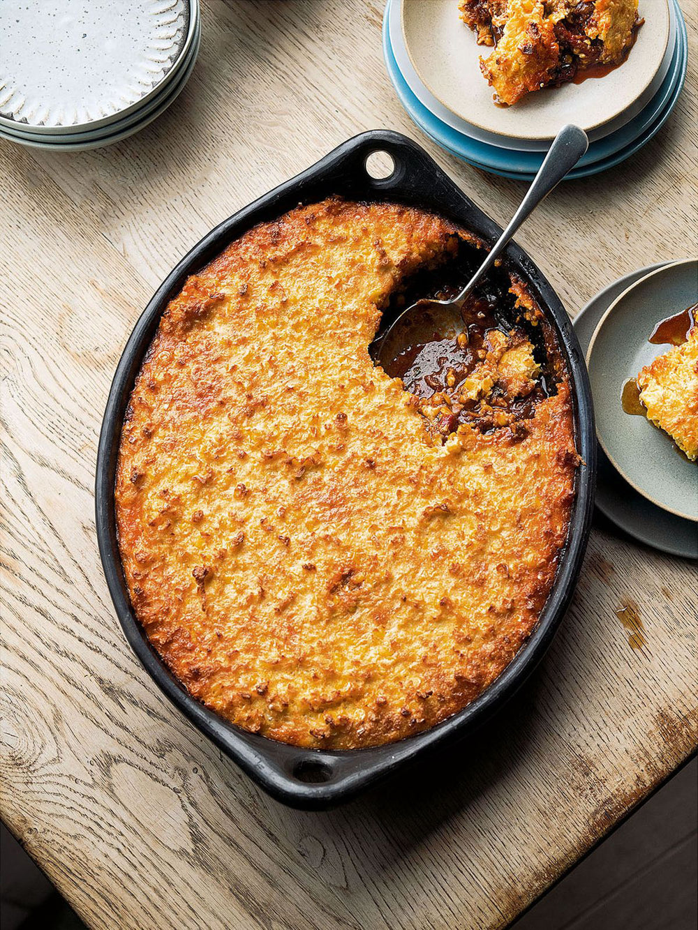 Slow-cooked chicken with a crisp corn crust