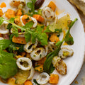 Squid with sweet potato and lemon salsa