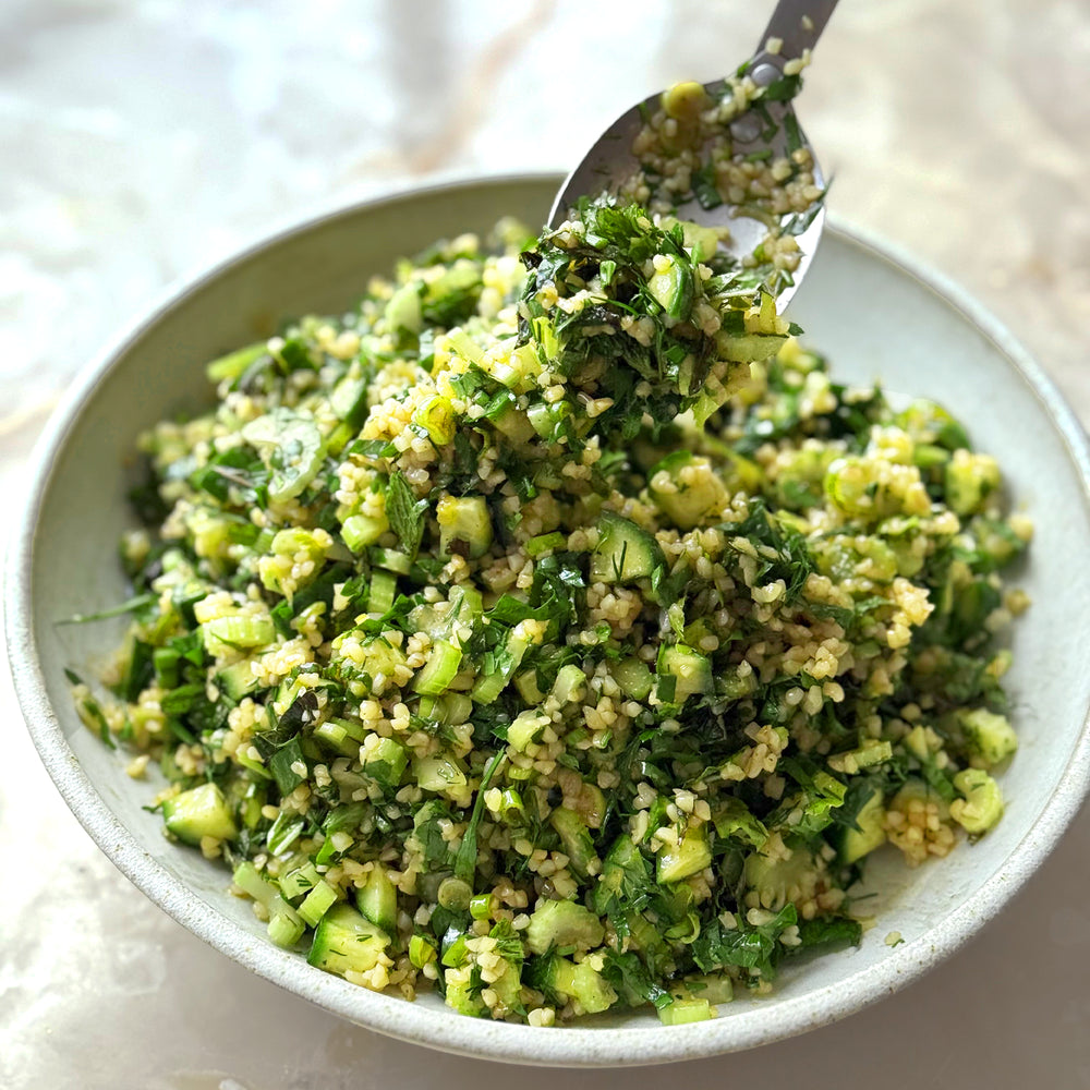 Tabbouleh with extra greens and pomegranate molasses
