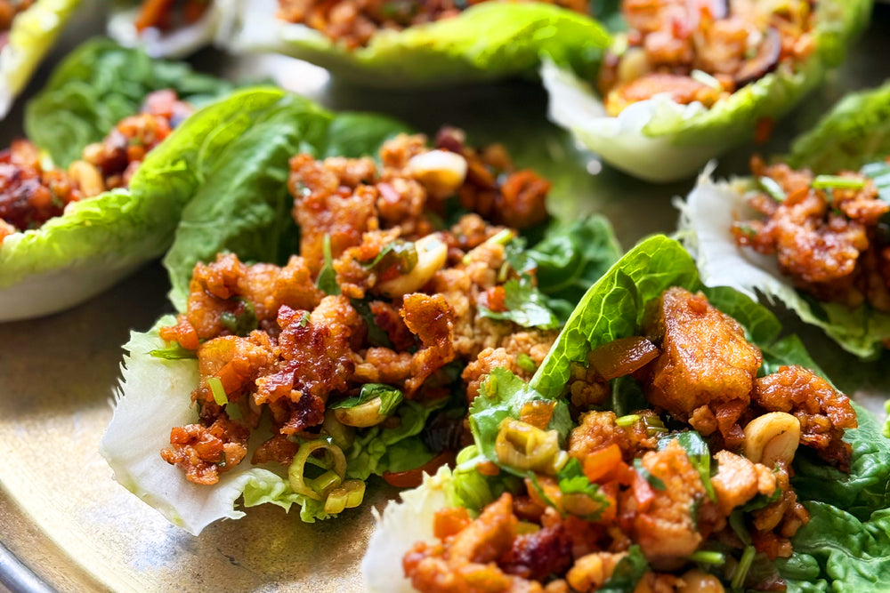 Tofu peanut lettuce cups