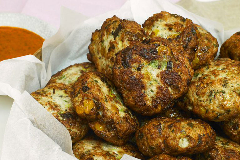 Turkey and sweetcorn meatballs with roasted pepper sauce