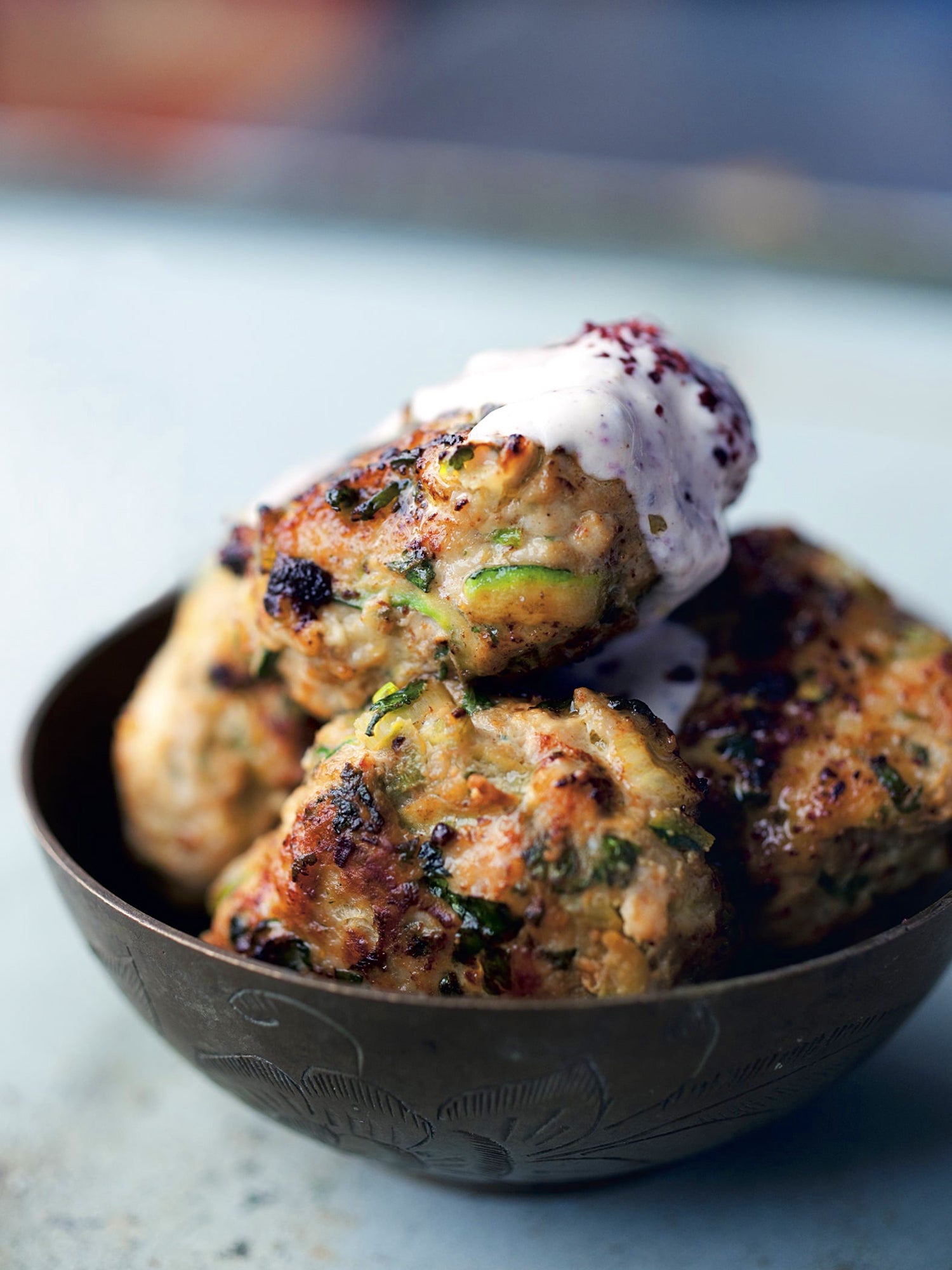 Turkey and courgette burgers with spring onion and cumin
