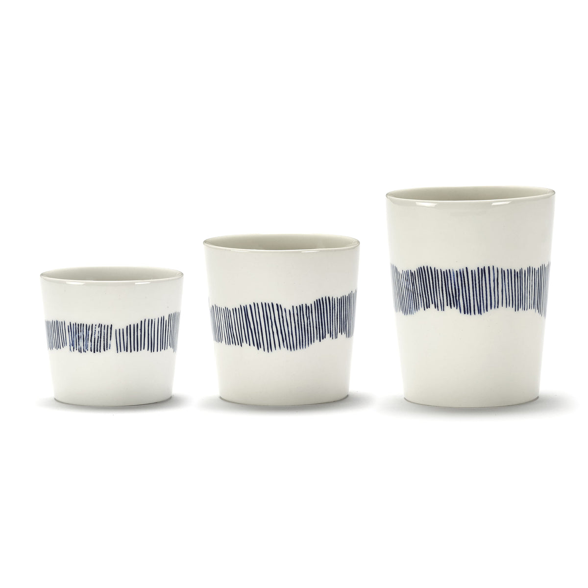 White Cups with Blue Stripes