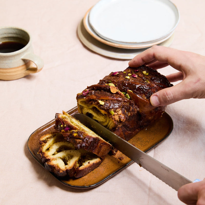 Pistachio Babka - being cut