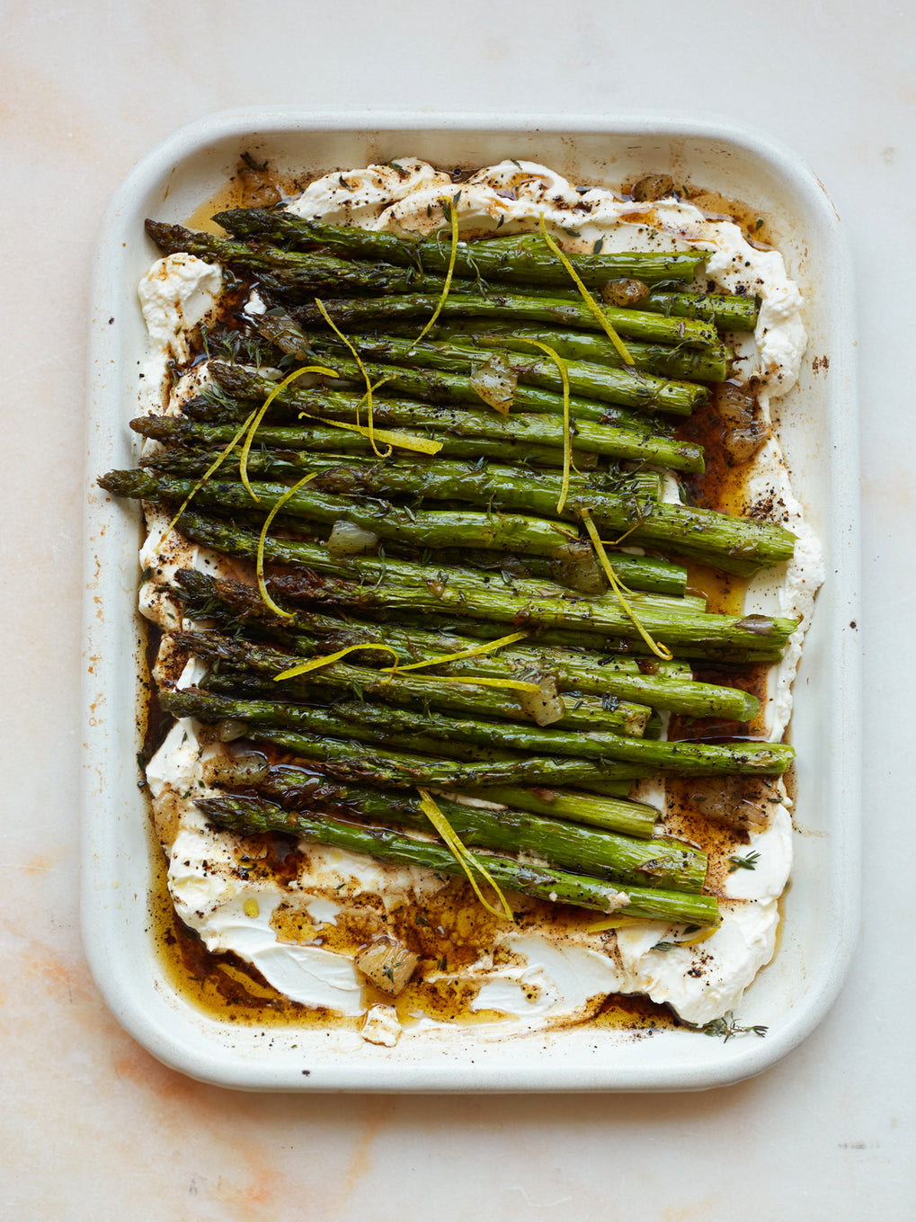 Asparagus with labneh, brown butter and burnt lemon