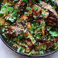 Aubergine with miso and Chinese cabbage