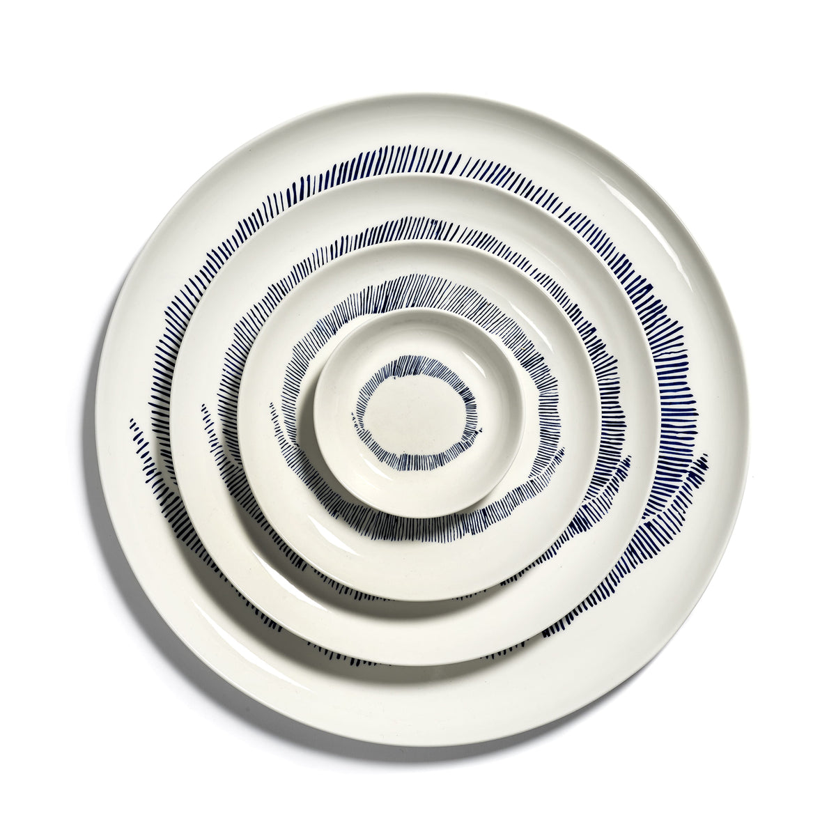 White Dish with Blue Stripes - S
