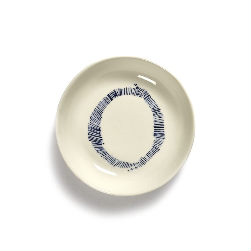 White Dish with Blue Stripes - S