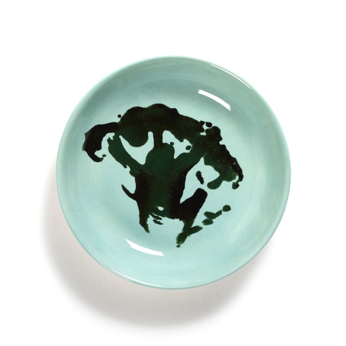 Azure Dish with Green Broccoli Motif - S