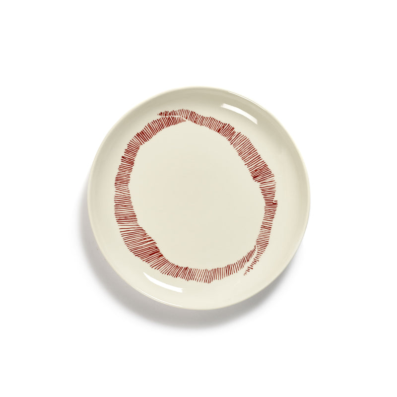 White Plate with Red Stripes - XS