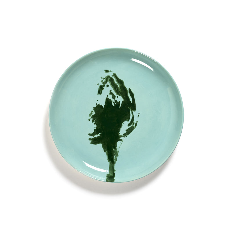 Azure plate with Green Artichoke Motif - XS
