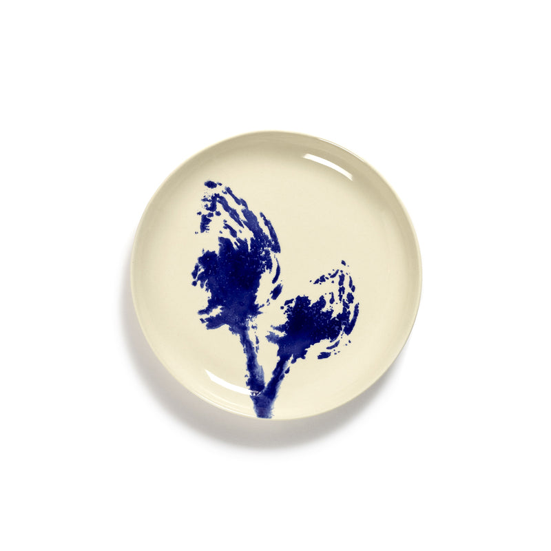 White Plate with Blue Artichoke Motif - S