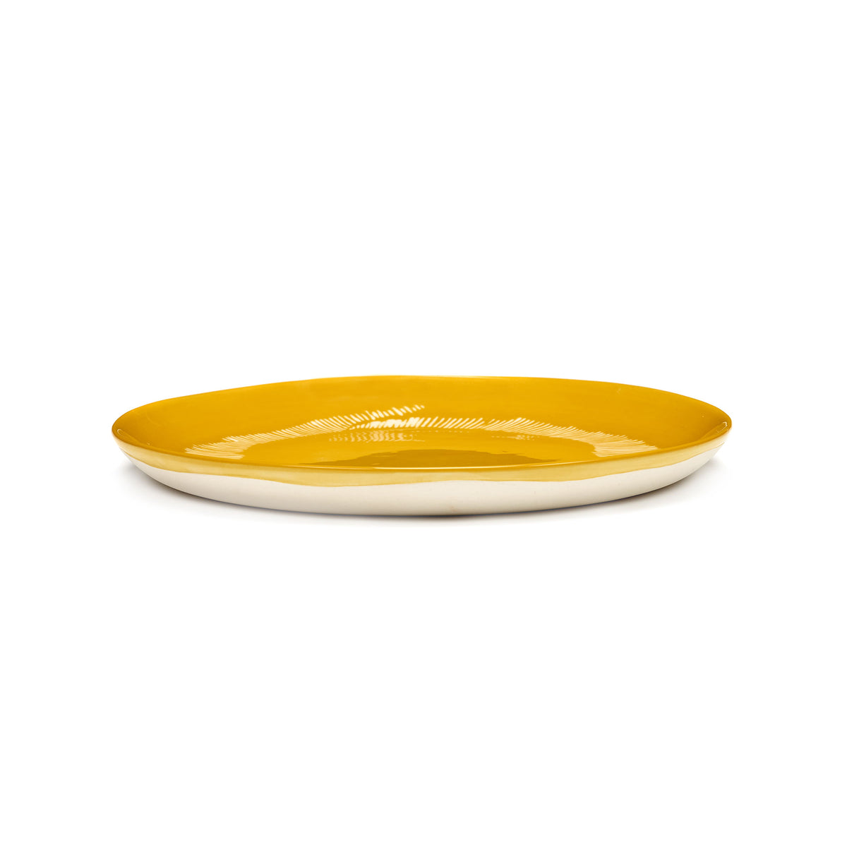 Sunny Yellow Plate with White Stripes - M