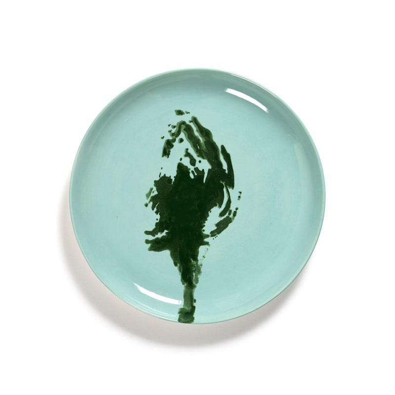 Azure plate with Green Artichoke Motif - M